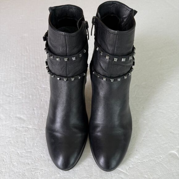 Size 40 / 9 - 9.5 - Ecco Shape Stiletto 75 Sleek Black Leather Booties Studded - Picture 2 of 10